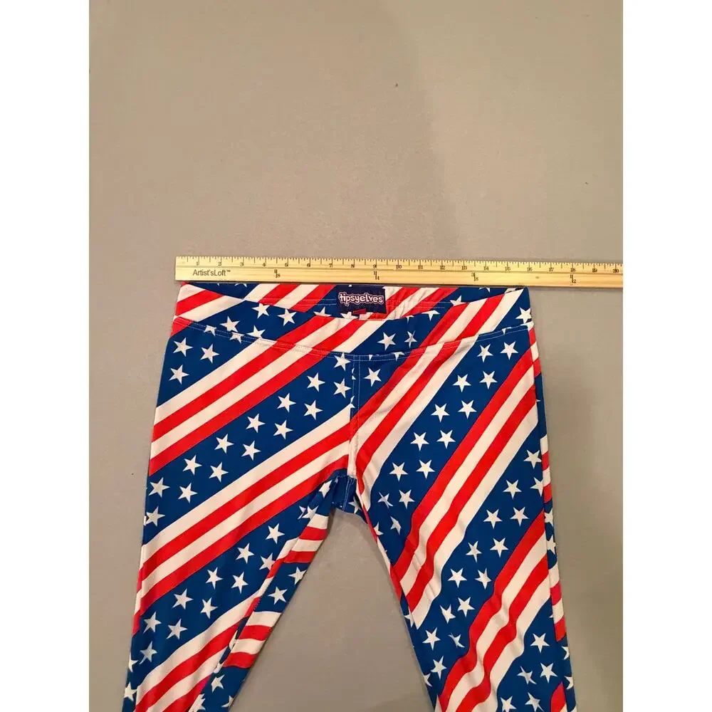 Tipsy Elves Women’s Large American Flag Leggings Red White Blue Patriotic US